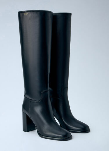 Prada Block Heel Leather Boots Black pra0265015