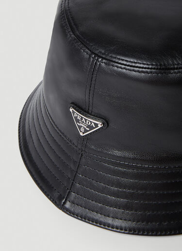 Prada Leather Logo Plaque Bucket Hat Black pra0153037
