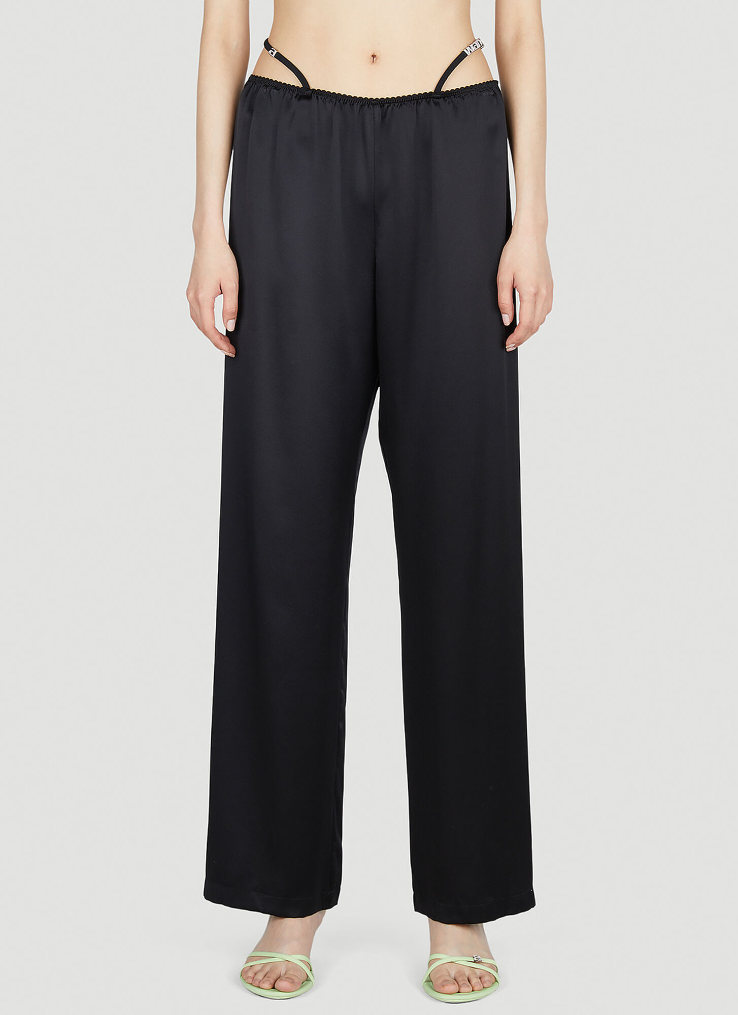 Alexander Wang Crystal Thong Satin Trousers In Black