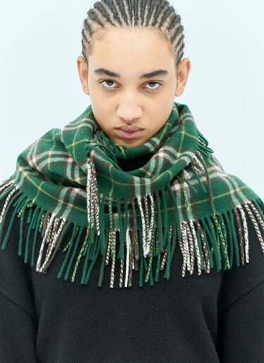 Burberry Check Cashmere Fringed Scarf Green bur0355006