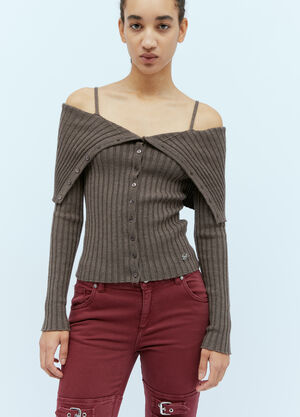 Blumarine Off The Shoulder Wool Knit Top Brown blm0253012