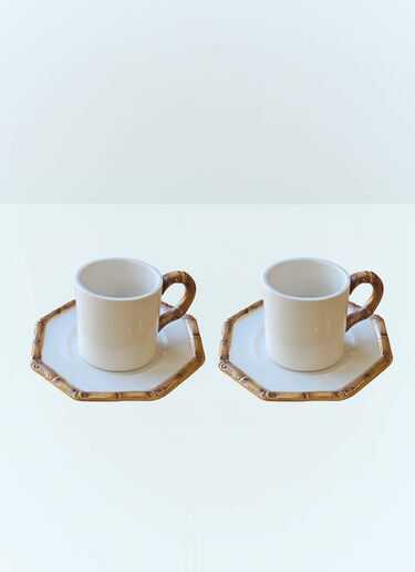 Les-Ottomans Set Of Two Bamboo Coffee Cups And Saucers White wps0691541