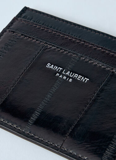 Saint Laurent 로고 프린트 가죽 카드홀더 브라운 sla0158030