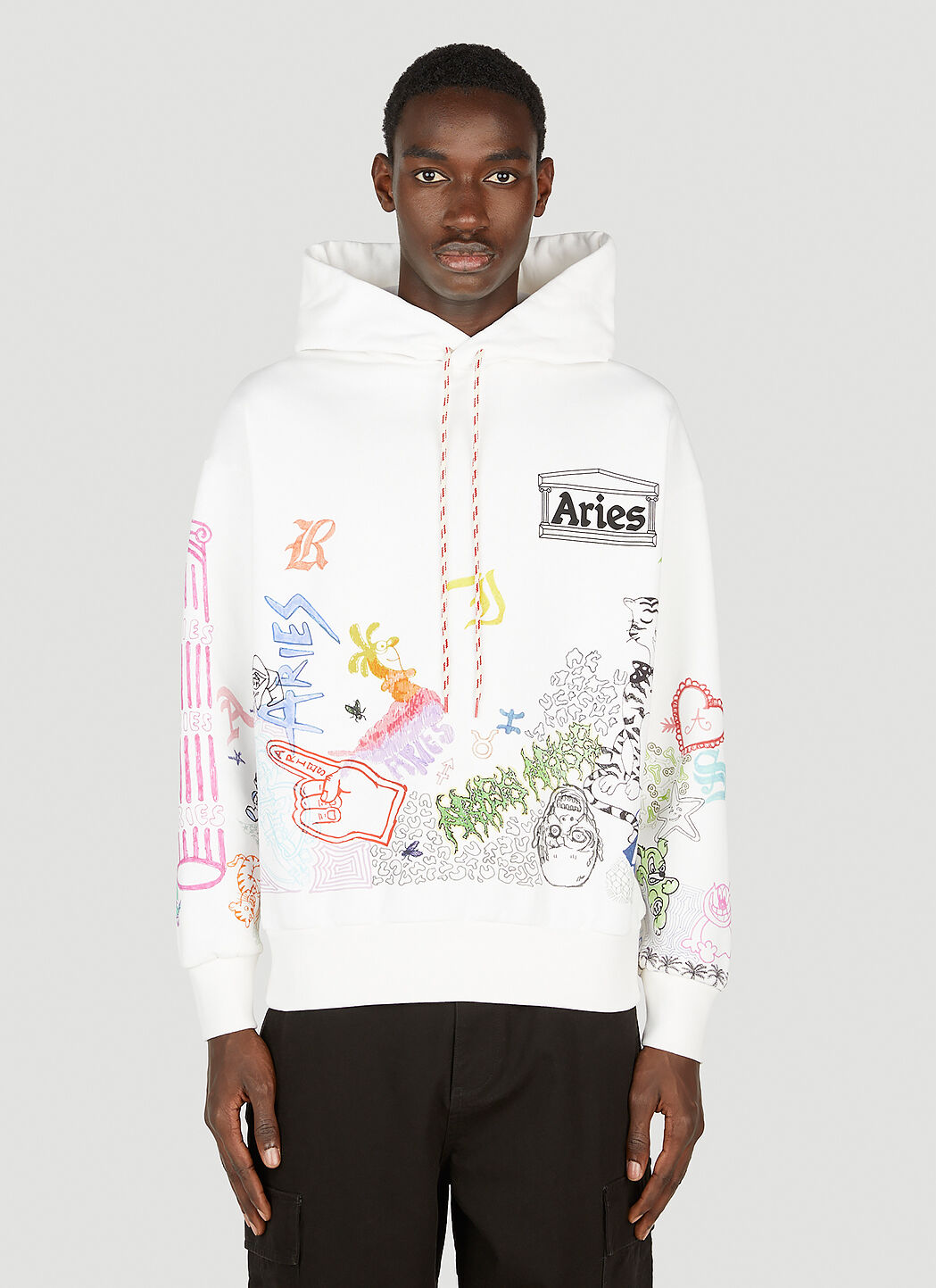 Aries Men s Doodle Hooded Sweatshirt in White LN CC