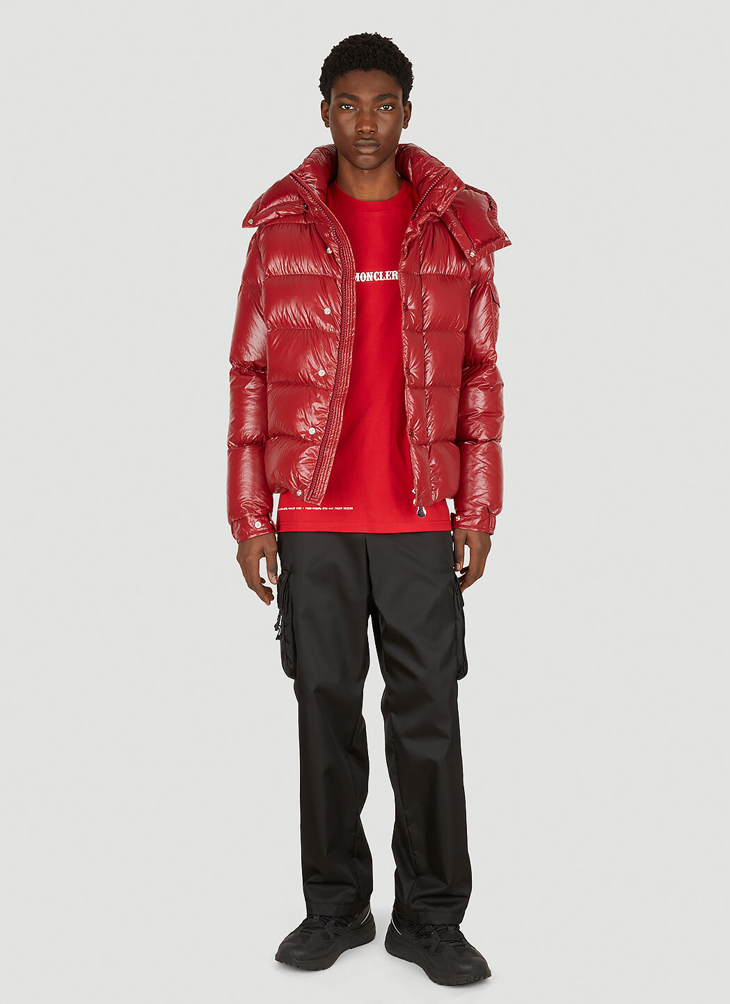 Moncler red down jacket clearance