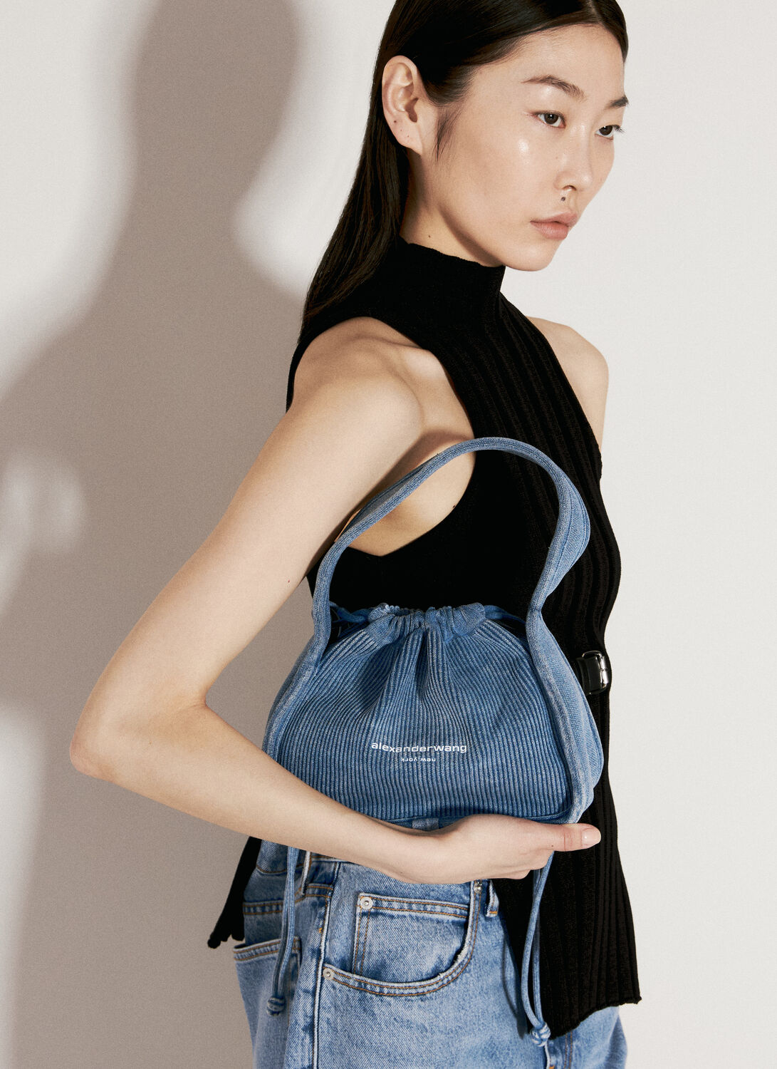 Alexander Wang Small Denim Ryan Top-handle Bag In Blue