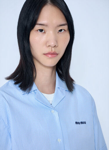 Miu Miu Short-Sleeve Cotton Poplin Shirt Blue miu0265005