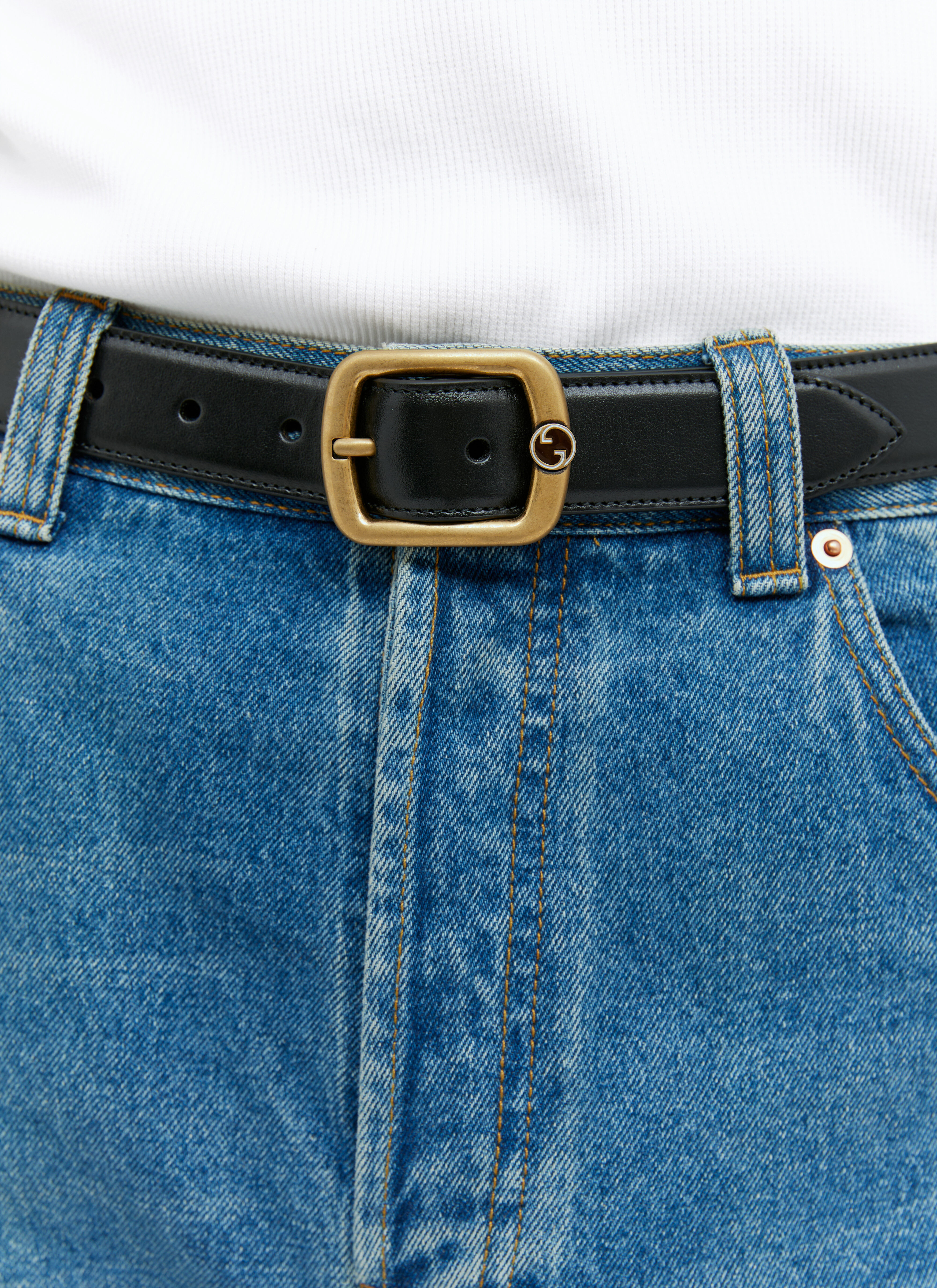 Gucci Rectangle Buckle Leather Belt in Black LN CC
