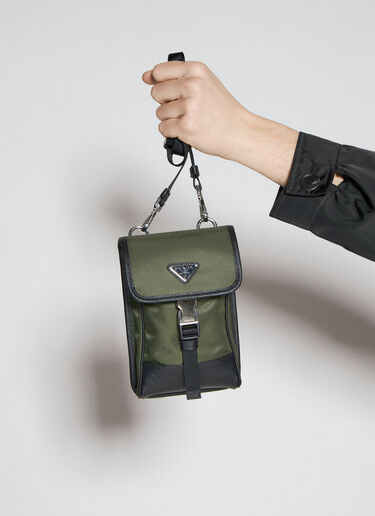 Prada 再生尼龙和十字纹皮革手机支架 绿色 pra0156018