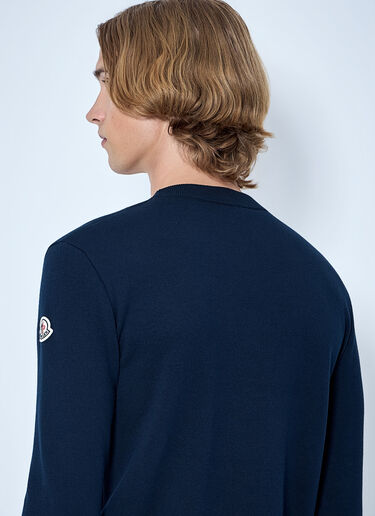 LN-CC® - Moncler: Embroidered Logo Sweater - Blue Moncler Embroidered Logo Sweater Blue mon0165058