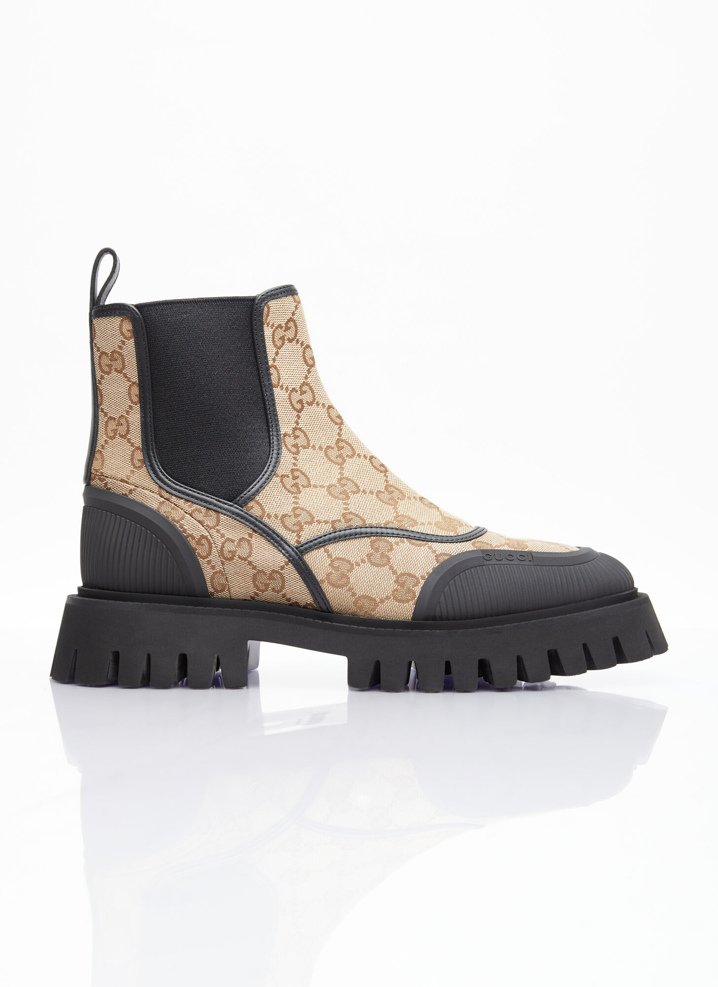 Shop Gucci Gg Canvas Ankle Boots In Beige