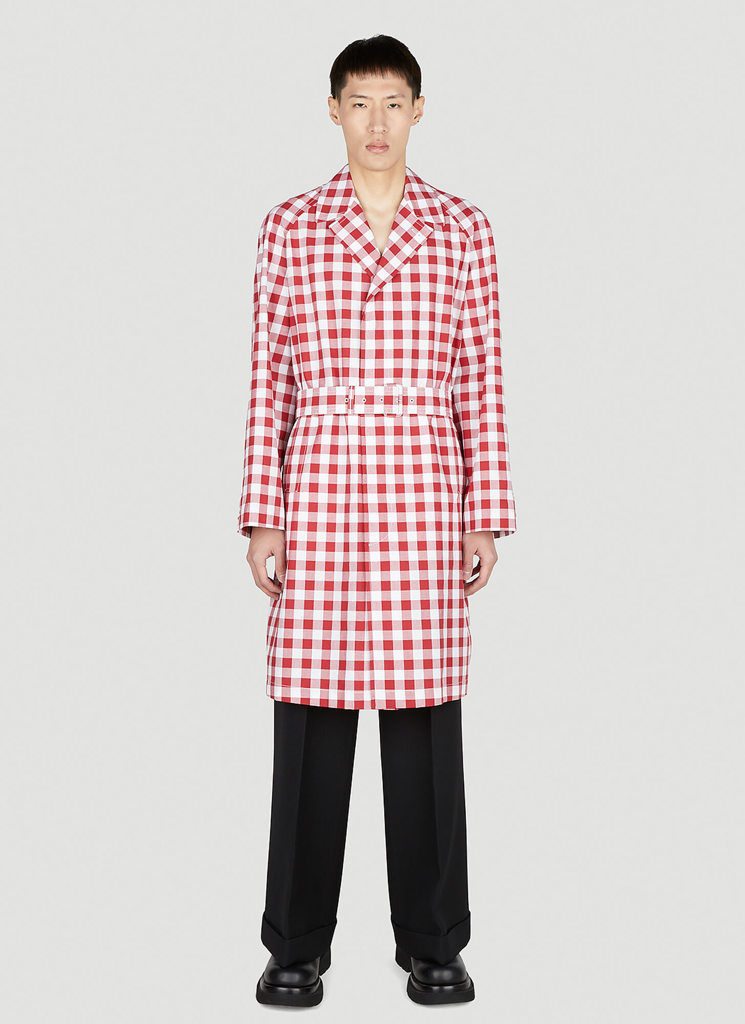 Shop Prada Check Trench Coat In Red