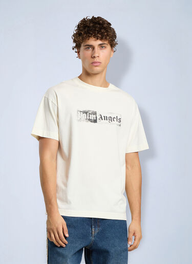 LN-CC® - Palm Angels: Stamp Logo Regular T-Shirt - White Palm Angels Stamp Logo Regular T-Shirt White pma0166263
