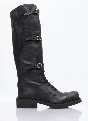 Miu Miu High Leather Boots Black miu0258041