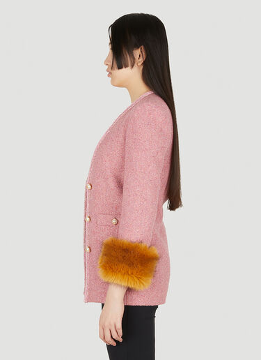 Saint Laurent Faux Fur Trim Blazer Pink sla0246012
