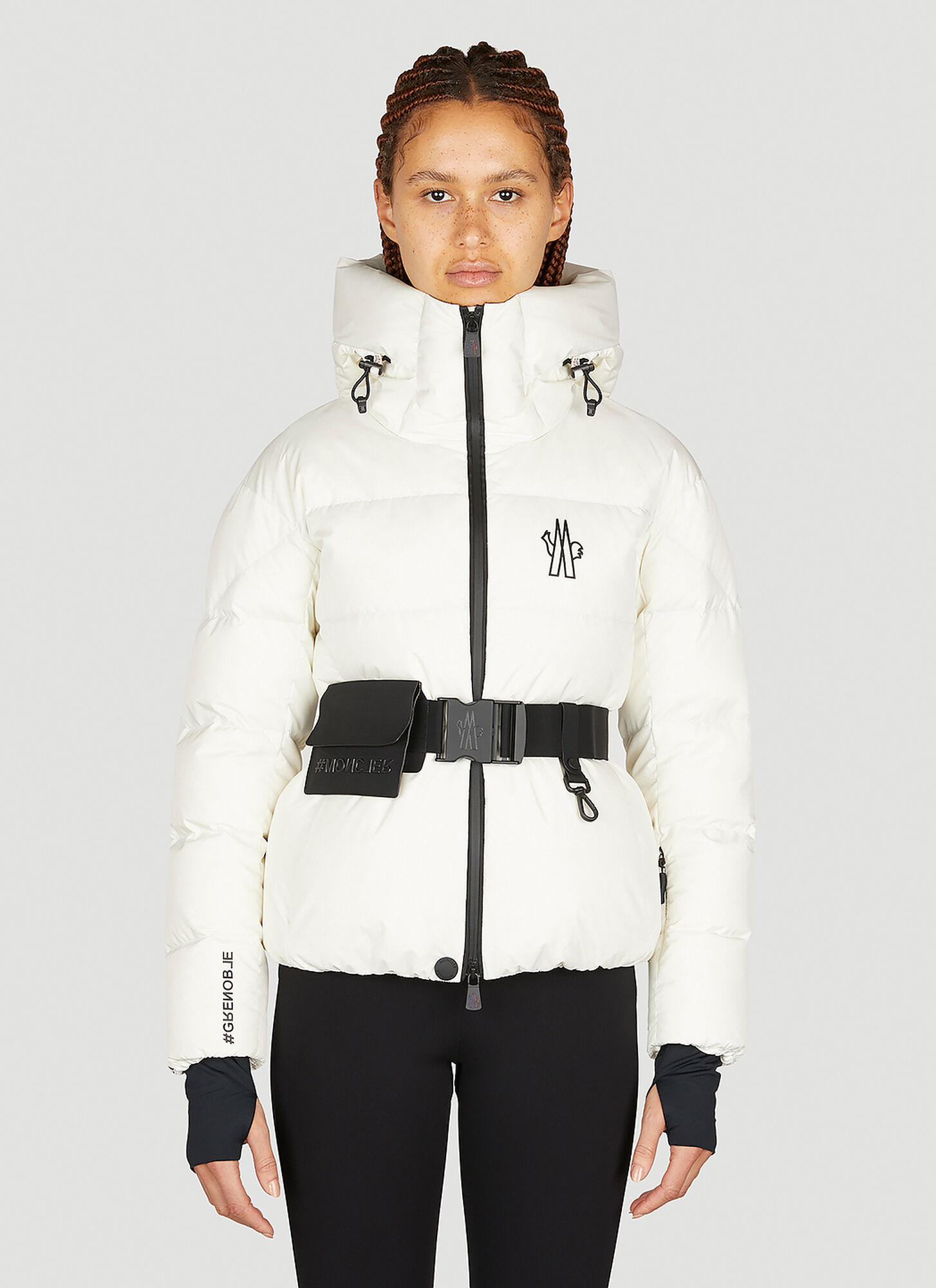 Moncler Bouquetin Belted Quilted Down Ski Jacket In White