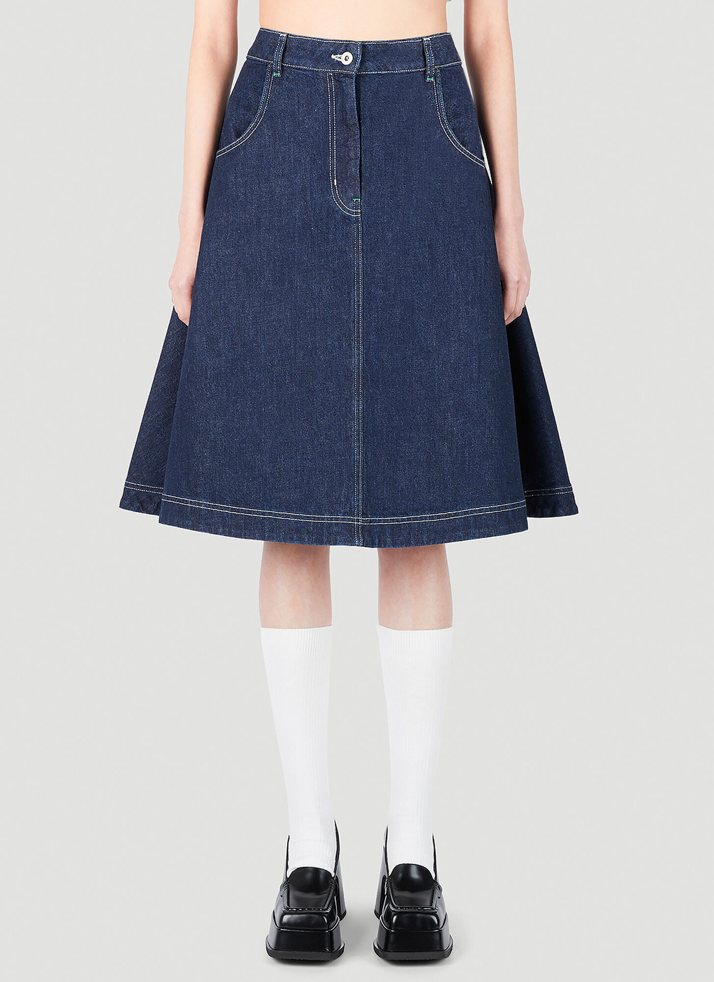 Shop Kenzo Denim Circle Skirt In Blue