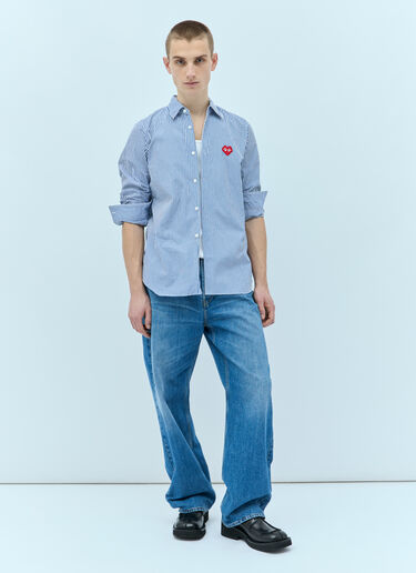 Comme Des Garçons PLAY Logo Patch Striped Shirt Blue cpl0355020