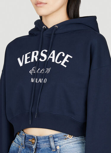 Versace Milano Stamp Crop Hooded Sweatshirt Blue ver0255010