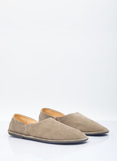 The Row Canal Suede Slip-On Shoes Khaki row0156015