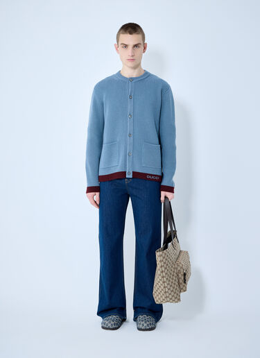 Gucci Wool Cardigan With Intarsia Blue guc0159037