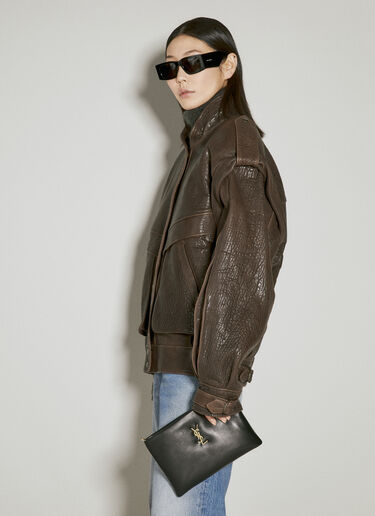 Saint Laurent Oversized Leather Jacket Brown sla0254012