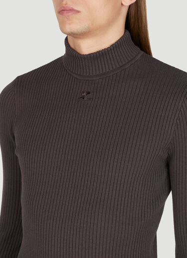Courrèges Ribbed Logo Patch High Neck Sweater Brown cou0154004
