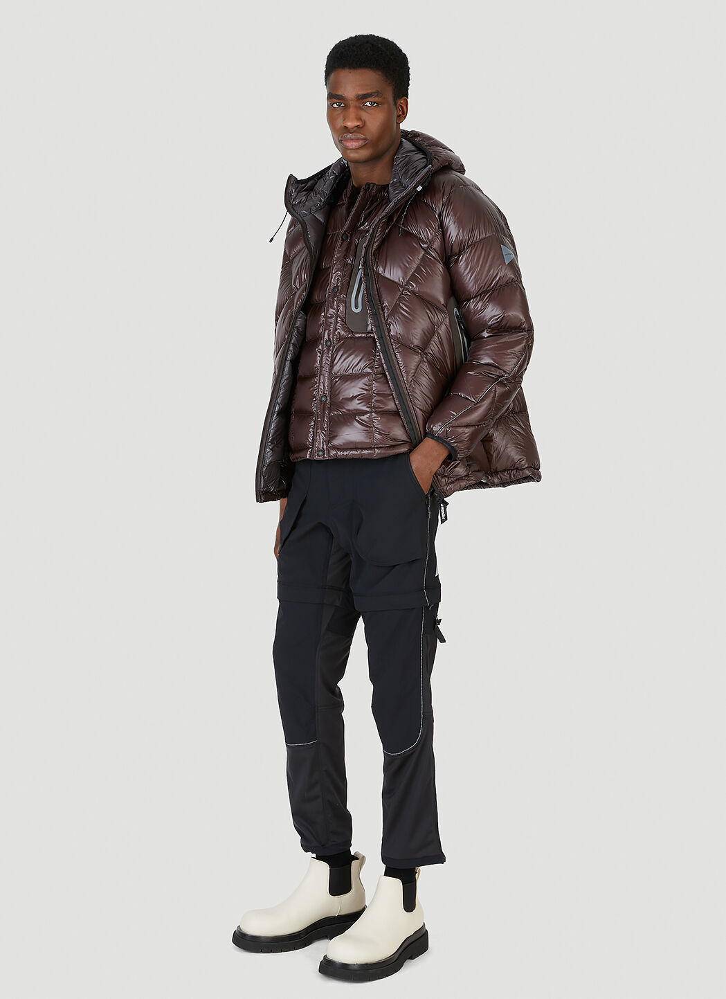 And Wander Diamond Stitch Quilted Down Jacket en Brown   LN CC®