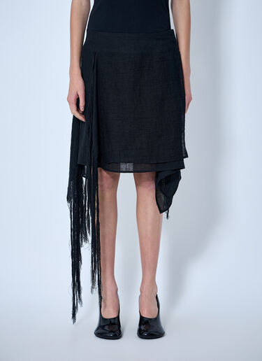 LN-CC® - Yohji Yamamoto: Asymmetric Fringe Skirt - Black Yohji Yamamoto Asymmetric Fringe Skirt Black yoy0264005
