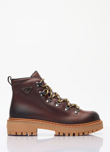 Prada Lace-Up Leather Boots Brown pra0258029