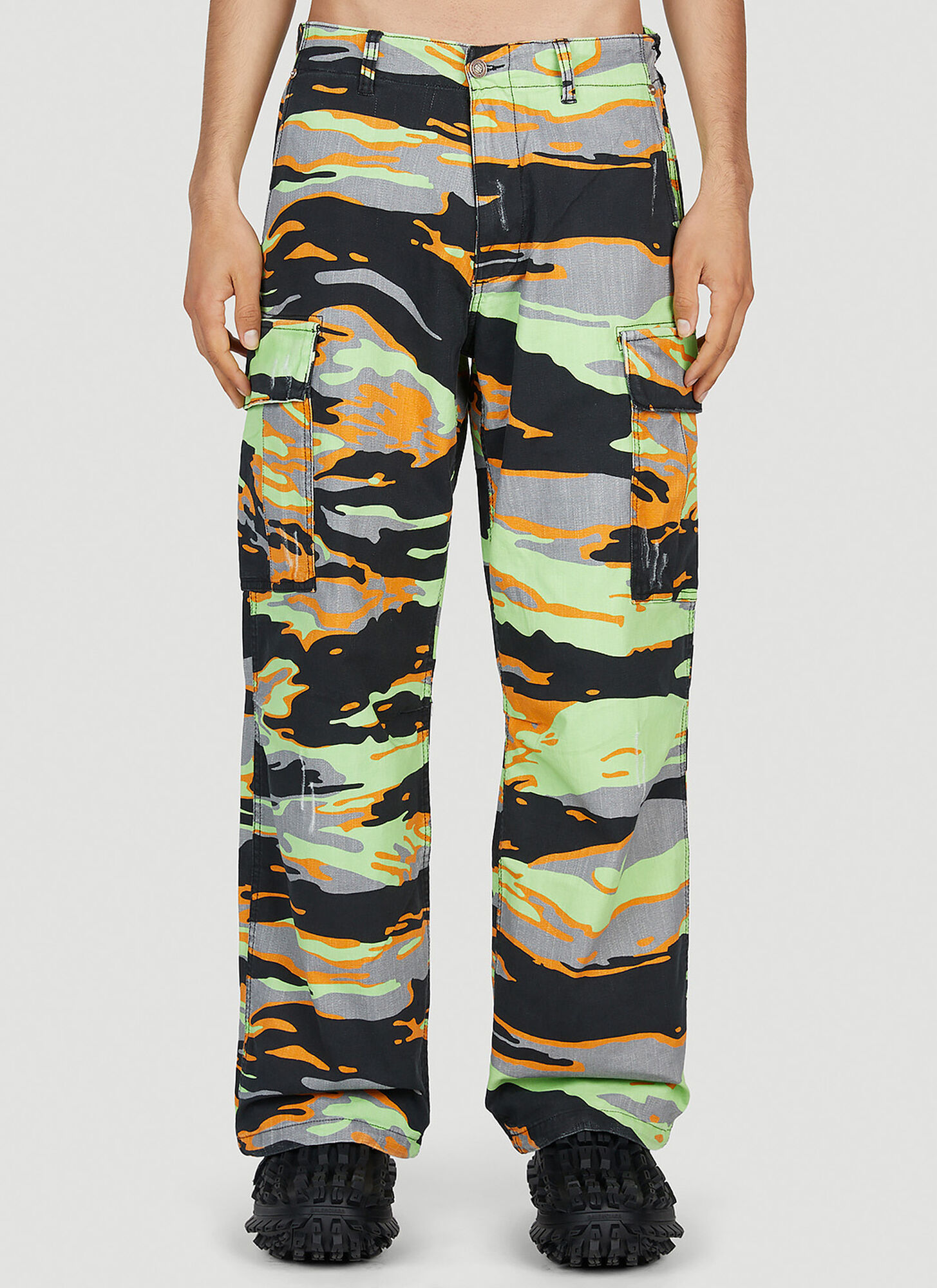 Shop Erl Camouflage Pants In Green
