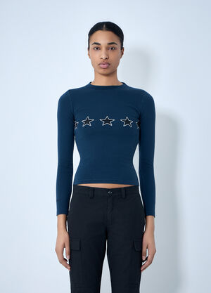 Balenciaga Star Embroidered Ribbed Top Navy bal0263003