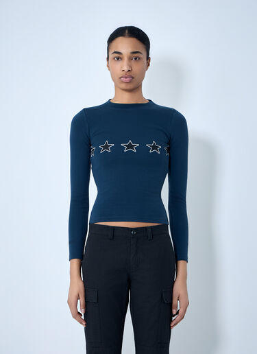 Balenciaga Star Embroidered Ribbed Top Navy bal0263003