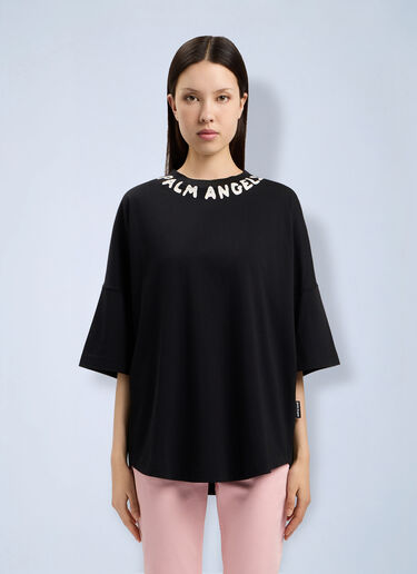 LN-CC® - Palm Angels: Neck Logo Over T-Shirt - Black Palm Angels Neck Logo Over T-Shirt Black pma0264203