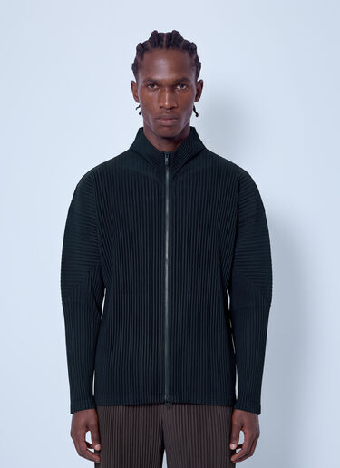 LN-CC® - Homme Plissé Issey Miyake: Pleated High Neck Cardigan - Black Homme Plissé Issey Miyake Pleated High Neck Cardigan Black hmp0166002