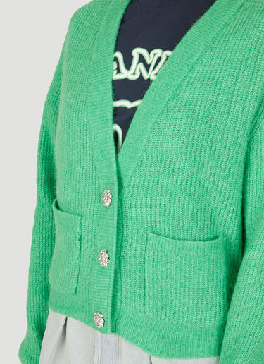 GANNI Embellished Button Cardigan Green gan0249016