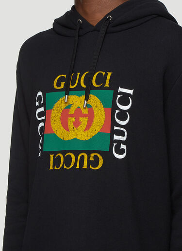Gucci Gucci Fake Logo Hooded Sweatshirt Black guc0137004
