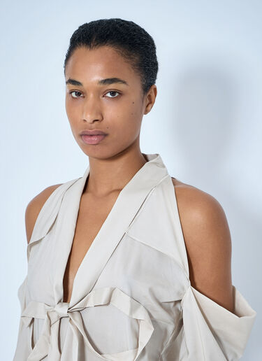 Acne Studios Bow-Tie Open-Shoulder Blouse Beige acn0265015