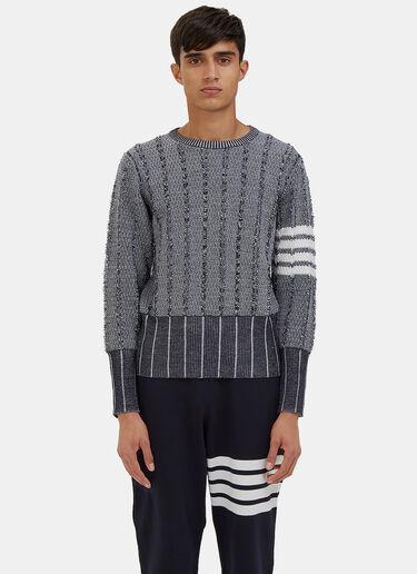 Thom Browne Oxford Waffled Knit Crew Neck Sweater Navy thb0126019