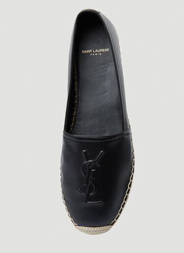 Saint Laurent YSL Embossed Flat Espadrilles Black sla0249108