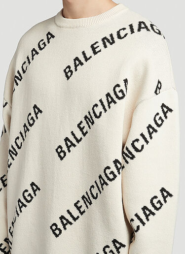 Balenciaga Logo Intarsia Sweater White bal0146003