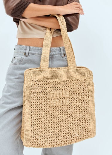 Woven Fabric Tote Bag Miu Miu Woven Fabric Tote Bag Beige miu0258056