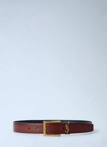 Saint Laurent Cassandre Belt in Aged Effect Leather Brown sla0263091