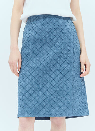 Bottega Veneta Intrecciato Suede Midi Skirt Blue bov0257016