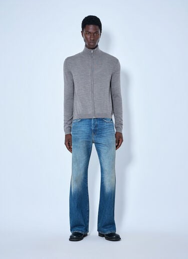 LN-CC® - Acne Studios: Zip-Up Bow Logo Cardigan - Grey Acne Studios Zip-Up Bow Logo Cardigan Grey acn0165039