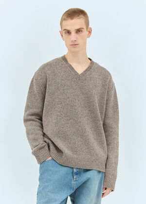 Maison Margiela Washed Wool V-Neck Sweater Brown mla0159005