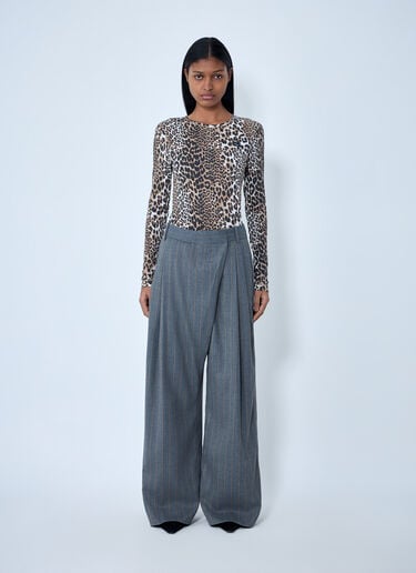 GANNI Leopard Print Long Sleeve Top Brown gan0263065