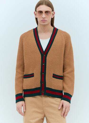 Gucci Wool Knit Web Cardigan Beige guc0155022