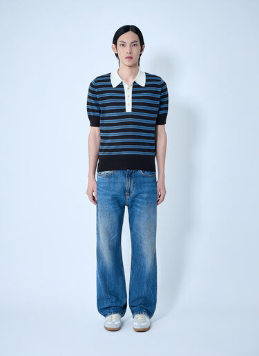 Wales Bonner Striped Knit Polo Shirt Blue wbn0164006