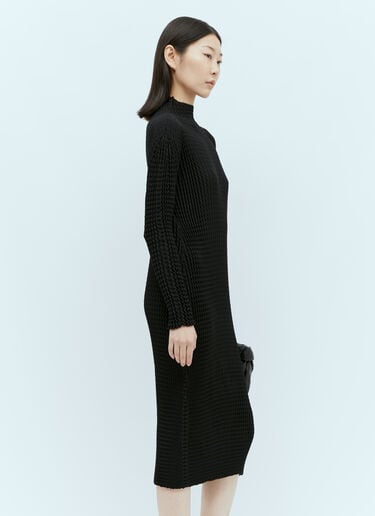 Issey Miyake Spongy BK/WT-28 Long-Sleeve Midi Dress Black ism0255003